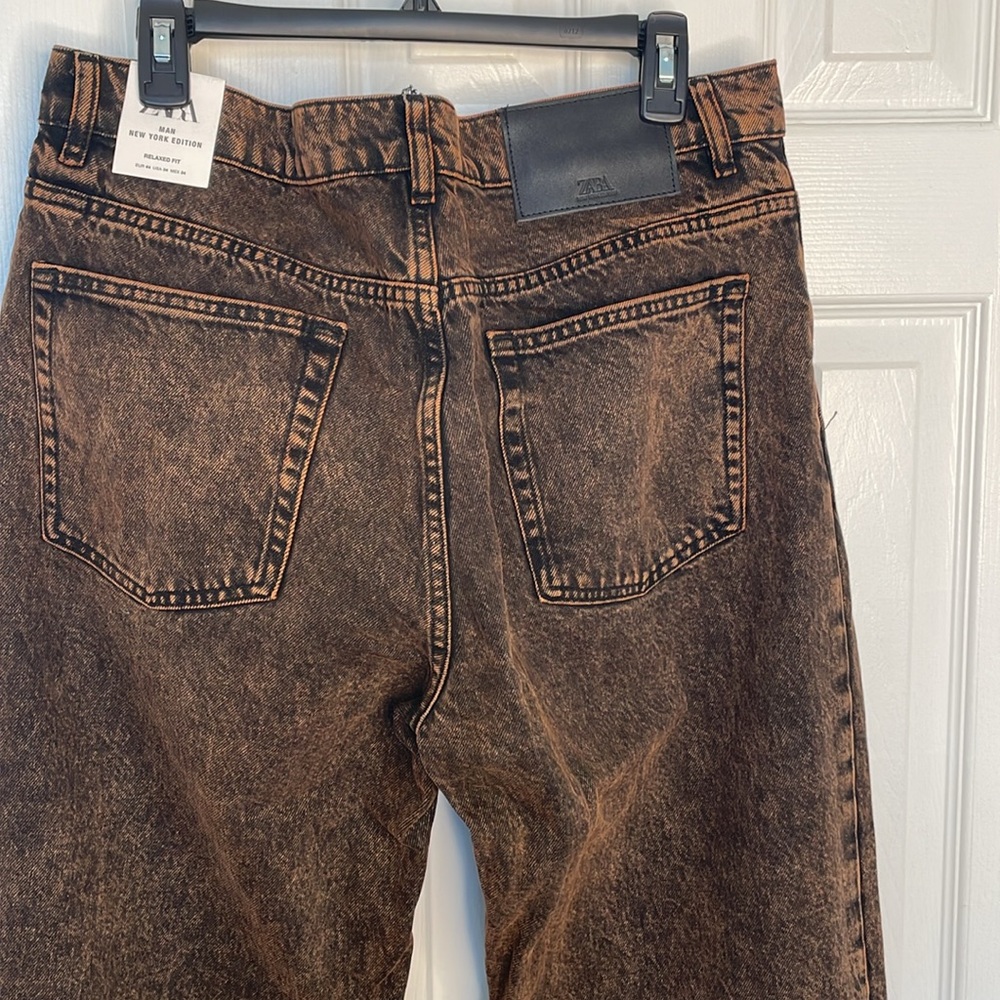 ZARA MAN NEW YORK EDITION WASHED EFFECT RELAXED FIT JEANS BLACK & BRONZE SIZE 44 - Picture 6 of 11